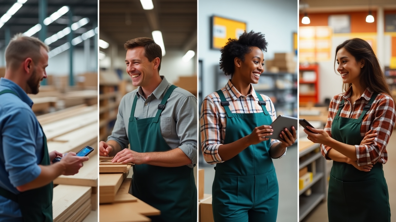 Four different home improvement scenarios where gift cards are being used